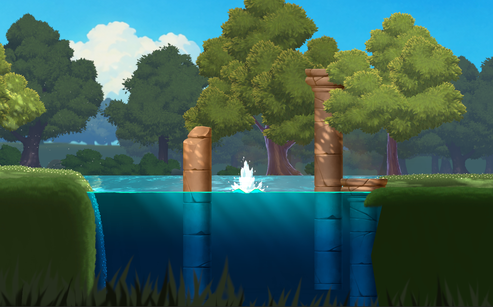 Fake-perspective water with a visible surface plane and underwater region.